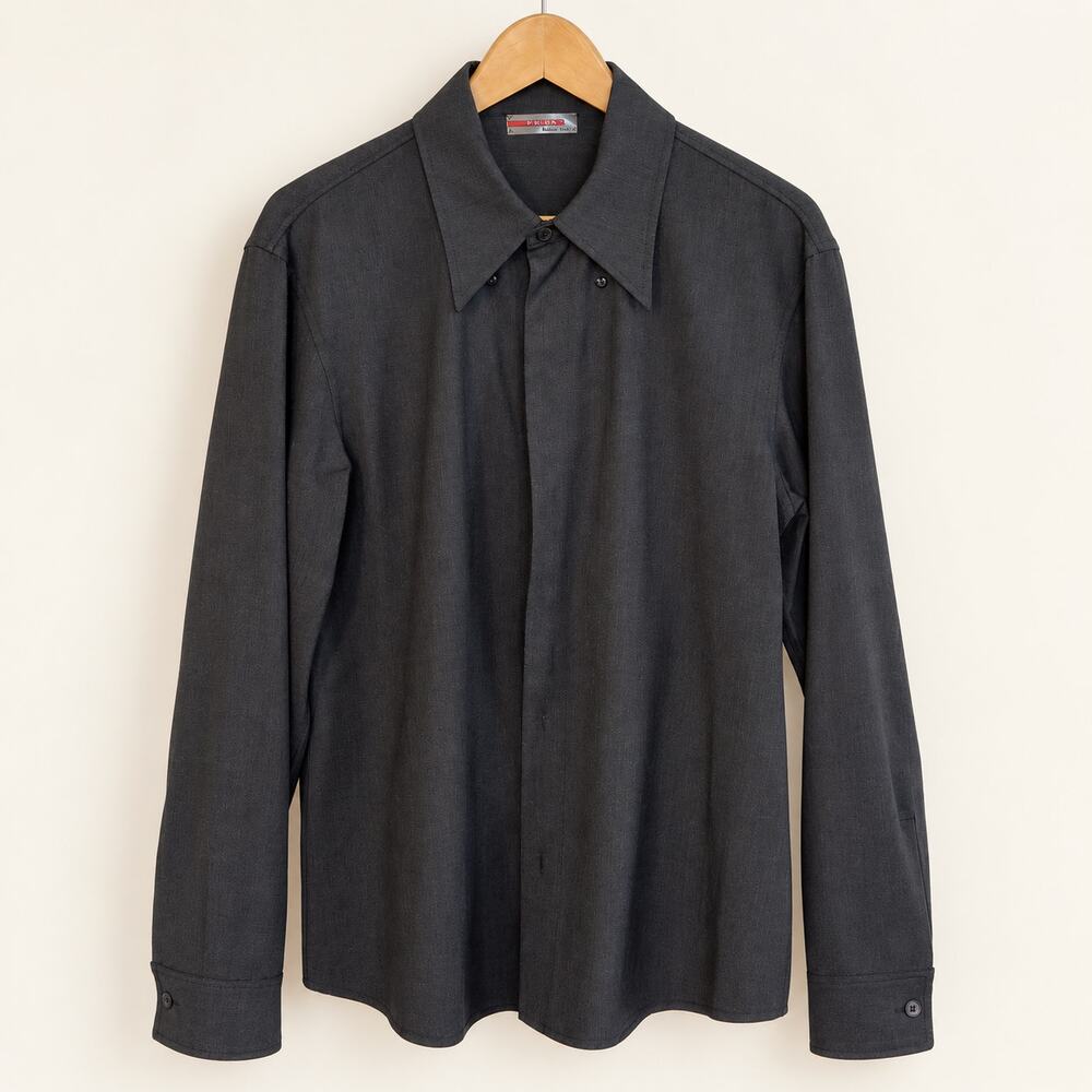 Prada Charcoal Gray Wool Blend Long Sleeve Shirt XL Made in Italy Excellent